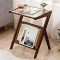 Wood, glass and rattan coffee table with magazine rack