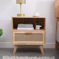 Wood and rattan bedside table. 