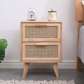 Wood and rattan bedside table.