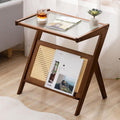 Wood, glass and rattan coffee table with magazine rack