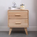 Wooden bedside table with drawers.