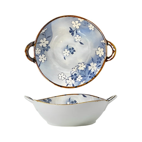 Blue and white floral bowl