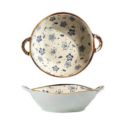 Blue and cream floral bowl