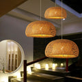 Three woven bamboo chandeliers