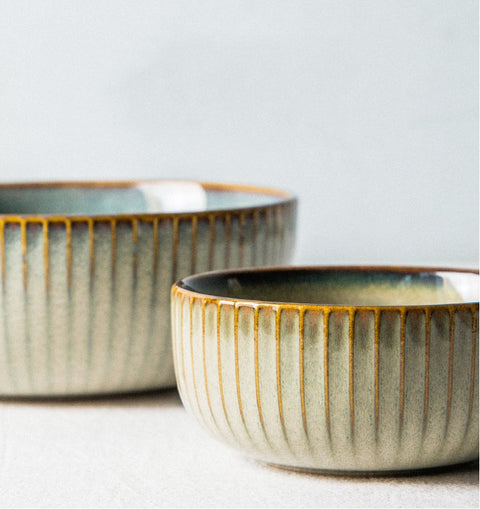 Close up of ceramic bowls.