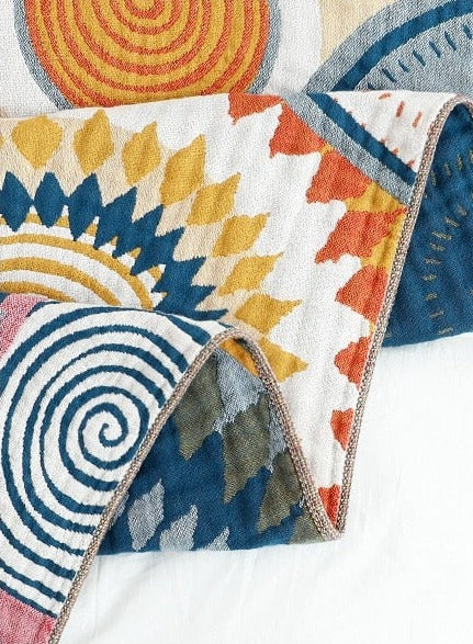 Close up of geometric jacquard throw