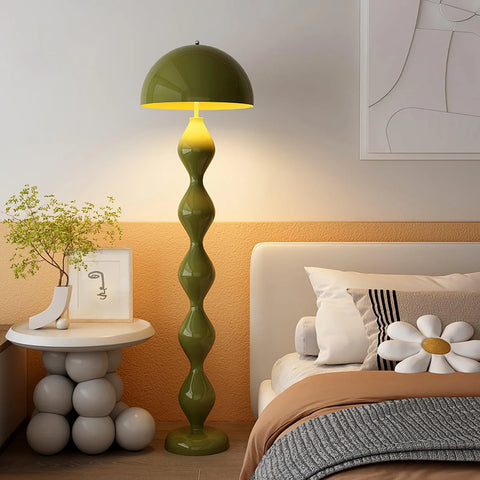 Green ophelia spiral floor lamp in bedroom