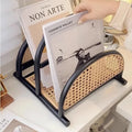 magazine rack in living room on shelf