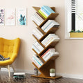 Wooden bookcase with books in living room