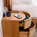 Wooden rattan side table with drawers