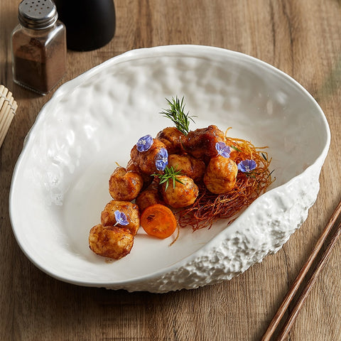 Ceramic bowl with food.