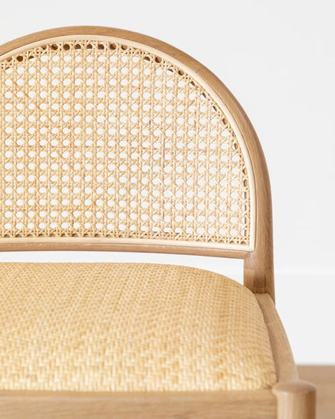 Wood rattan chair detailing