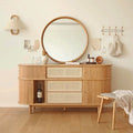 Tan cabinet with matching mirror