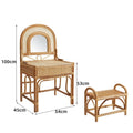 Bamboo and rattan dressing table with stool and dimensions.