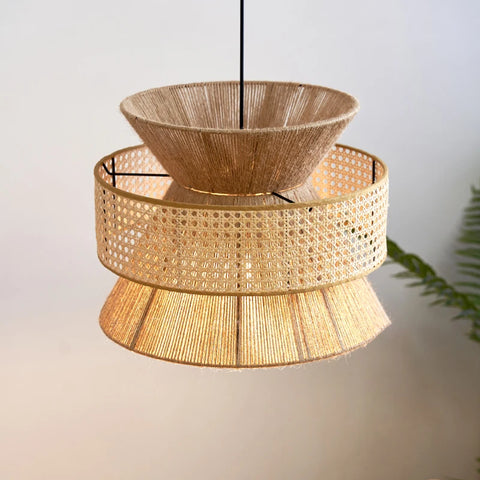 Beige rattan atlas lamp hanging