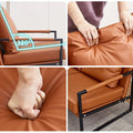 close ups of iron frame padded chair