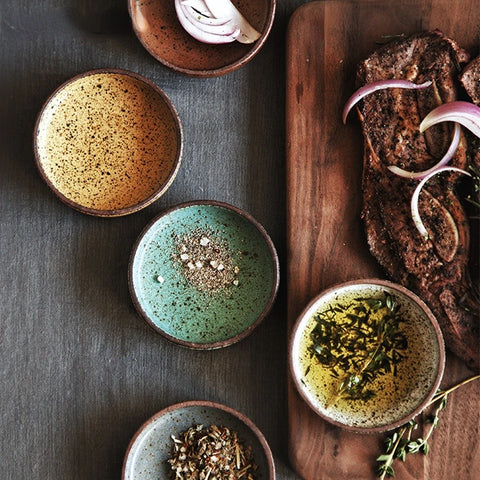 Plates with food on table