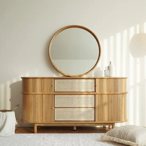 Tan cabinet with matching mirror