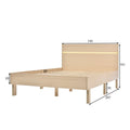 A wooden bed frame with LED headboard with dimensions