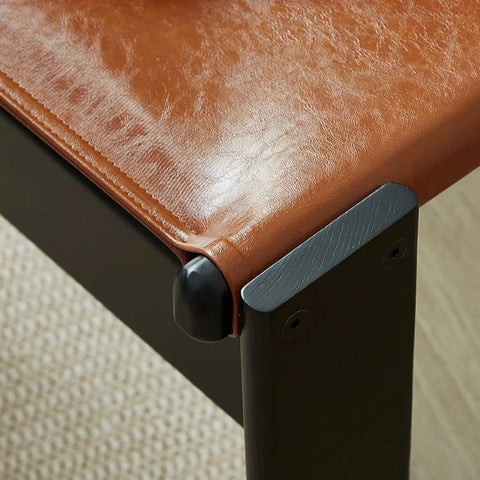 Close up of wood and leather chair