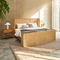 Rattan bed frame and bedside table