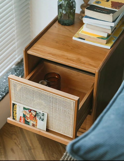 Wooden bedside table with drawer