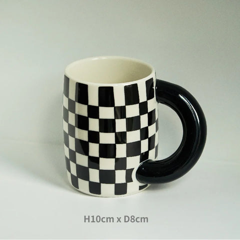 Checked mug with dimensions