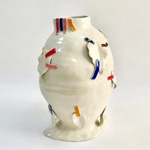 Ceramic vase with colourful detail