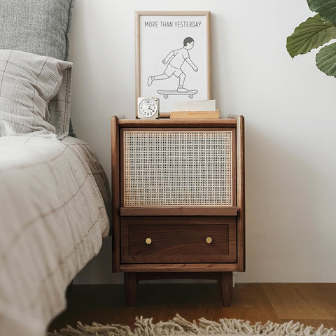 Wooden bedside table with drawer