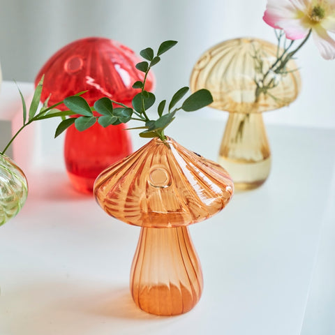 Mushroom vases on table