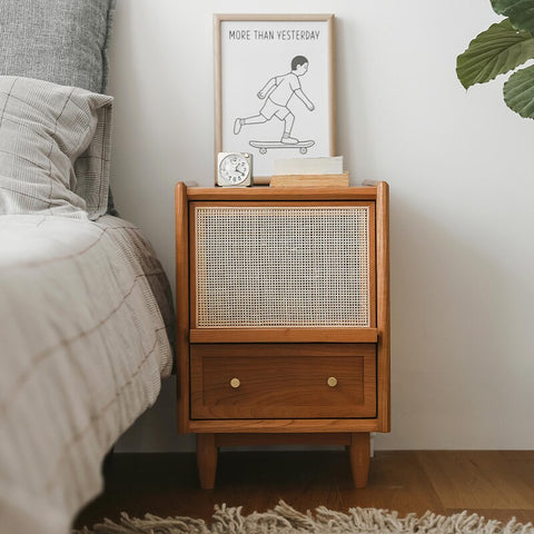 Wooden bedside table with drawer