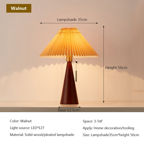 Wooden lamp with pleated lampshade with dimensions