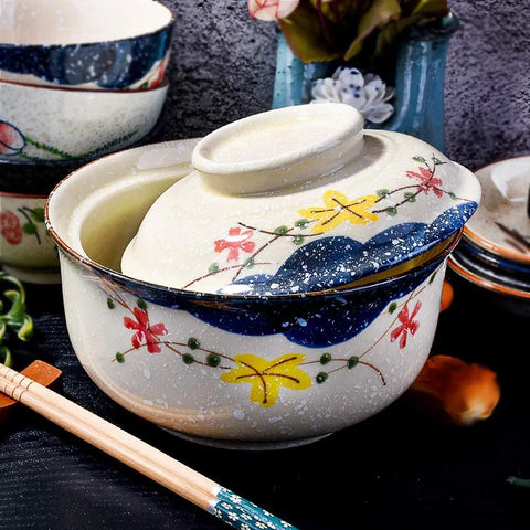 Ramen bowl with lid on table