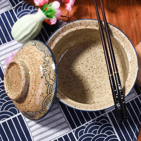 Ramen bowl with lid on table