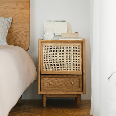 Wooden bedside table with drawer