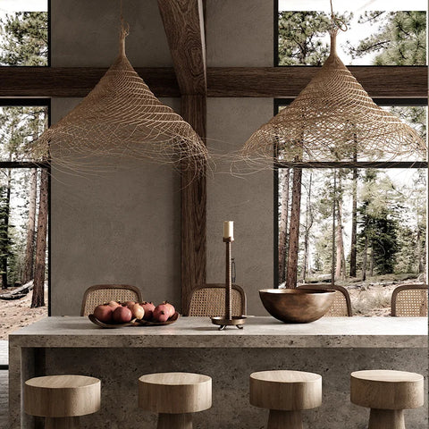 Bamboo light above table