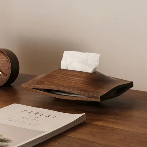 Wooden tissue box on table