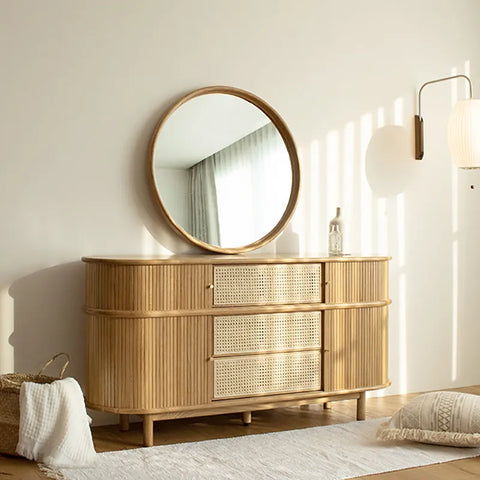 Tan cabinet with matching mirror