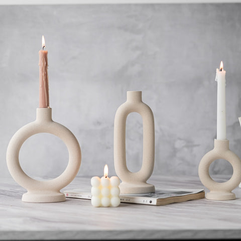 Candlestick holders with candles