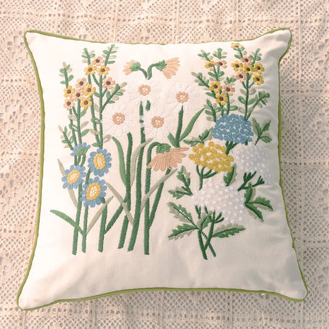 Embroidered floral pillow 