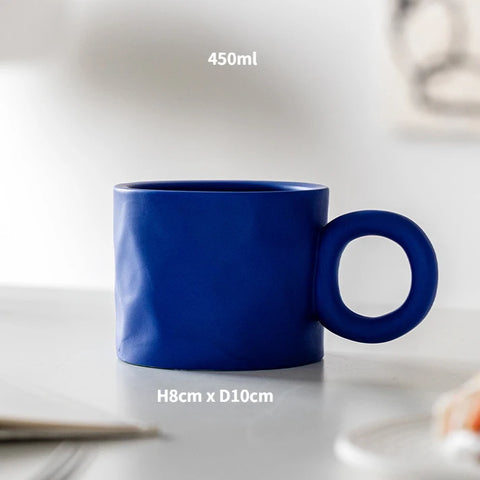 Blue mug with dimensions