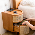 Wooden rattan side table with drawers