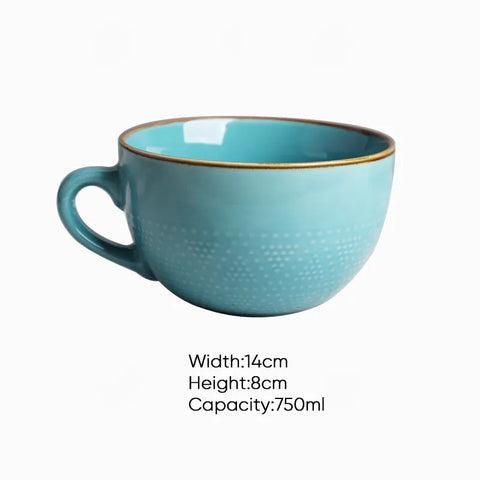 Blue mug with dimensions