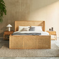 Rattan bed frame and bedside table