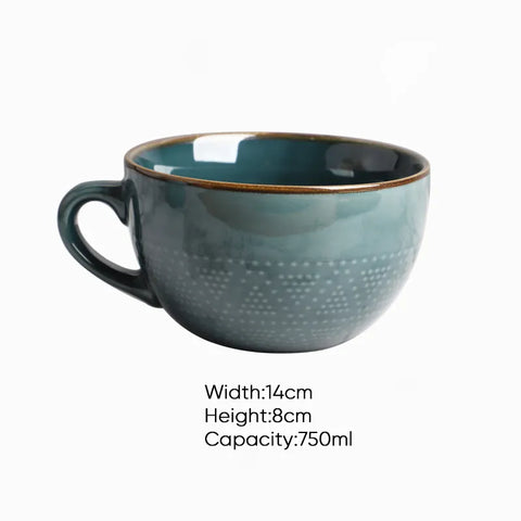 Dark blue mug with dimensions