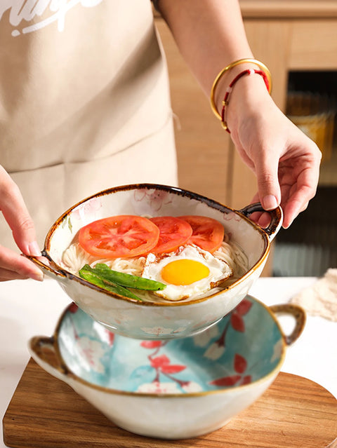 Patterned bowl with food