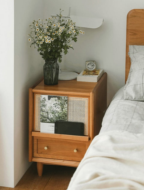 Wooden bedside table with drawer