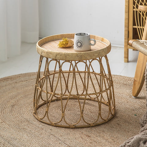 Rattan and wicker drum-style table.