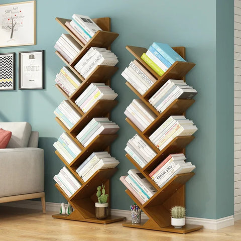 Two wooden bookcases in living room