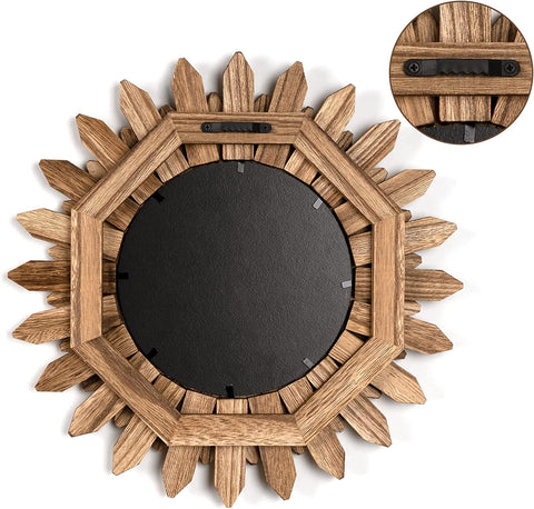 Back of flower shaped wooden mirror 